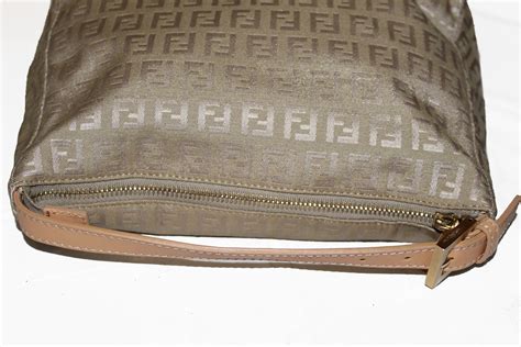 Fendi Zucchino Pattern Handbag Shoulder Bag Canvas Beige 